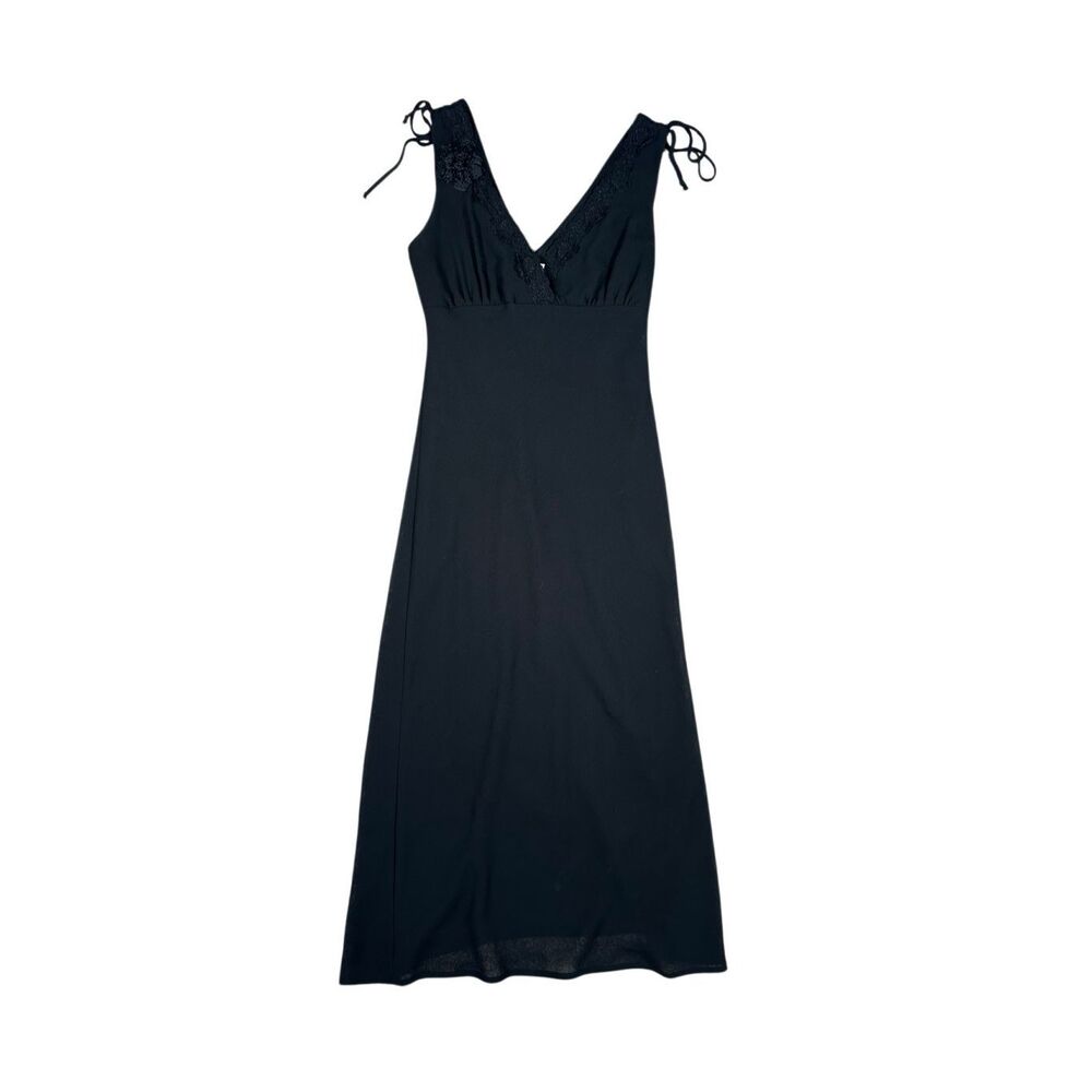 vintage ruby rox black long maxi midi dress slip dress sleeveless lace trim M